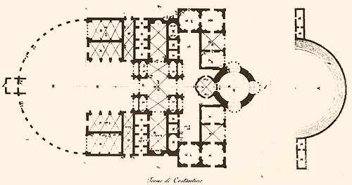 La pianta delle Terme di Costantino, nel rilievo effetuato dal Palladio, (1554)